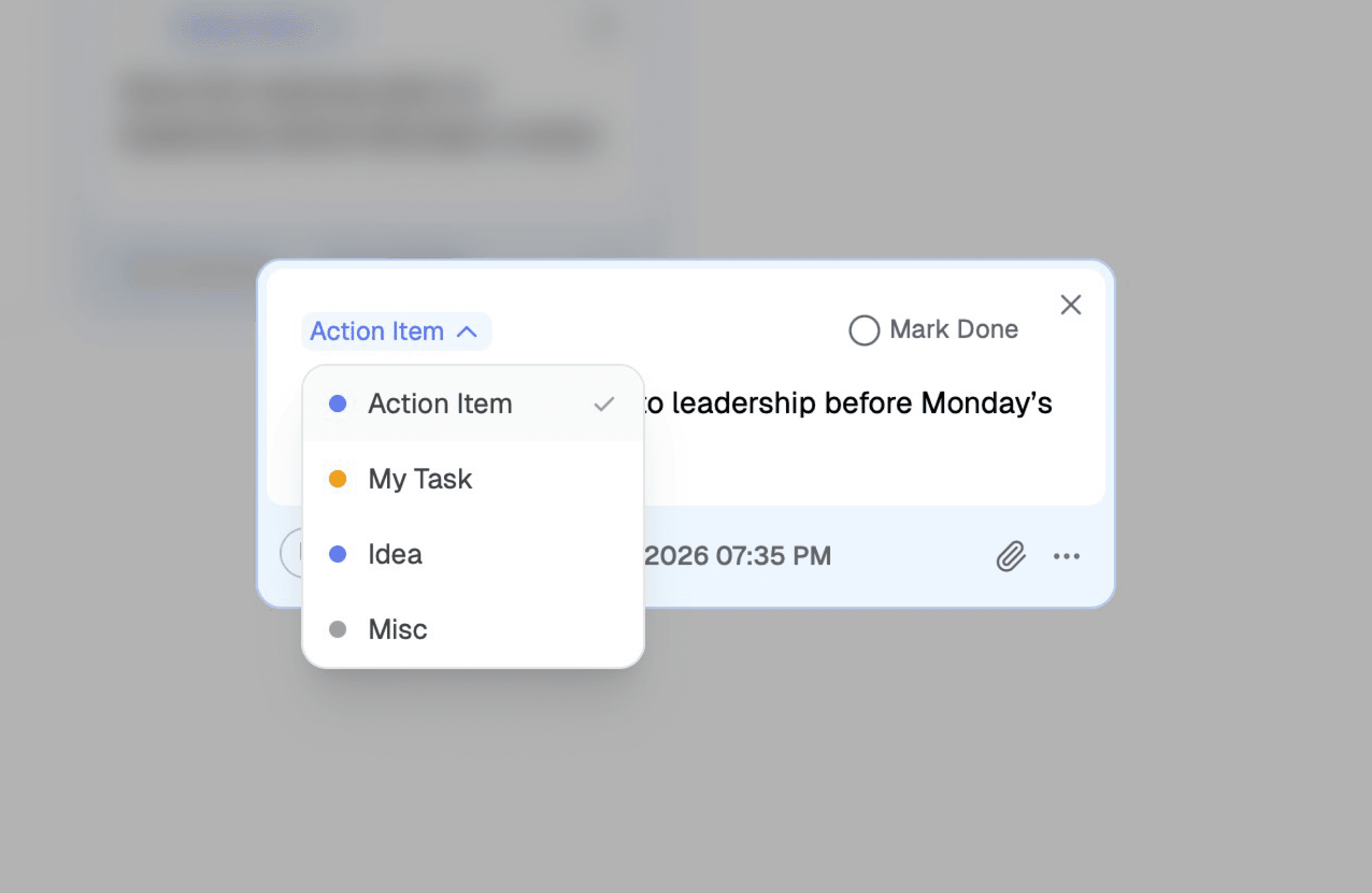 Changing an Aaside note category from the note card