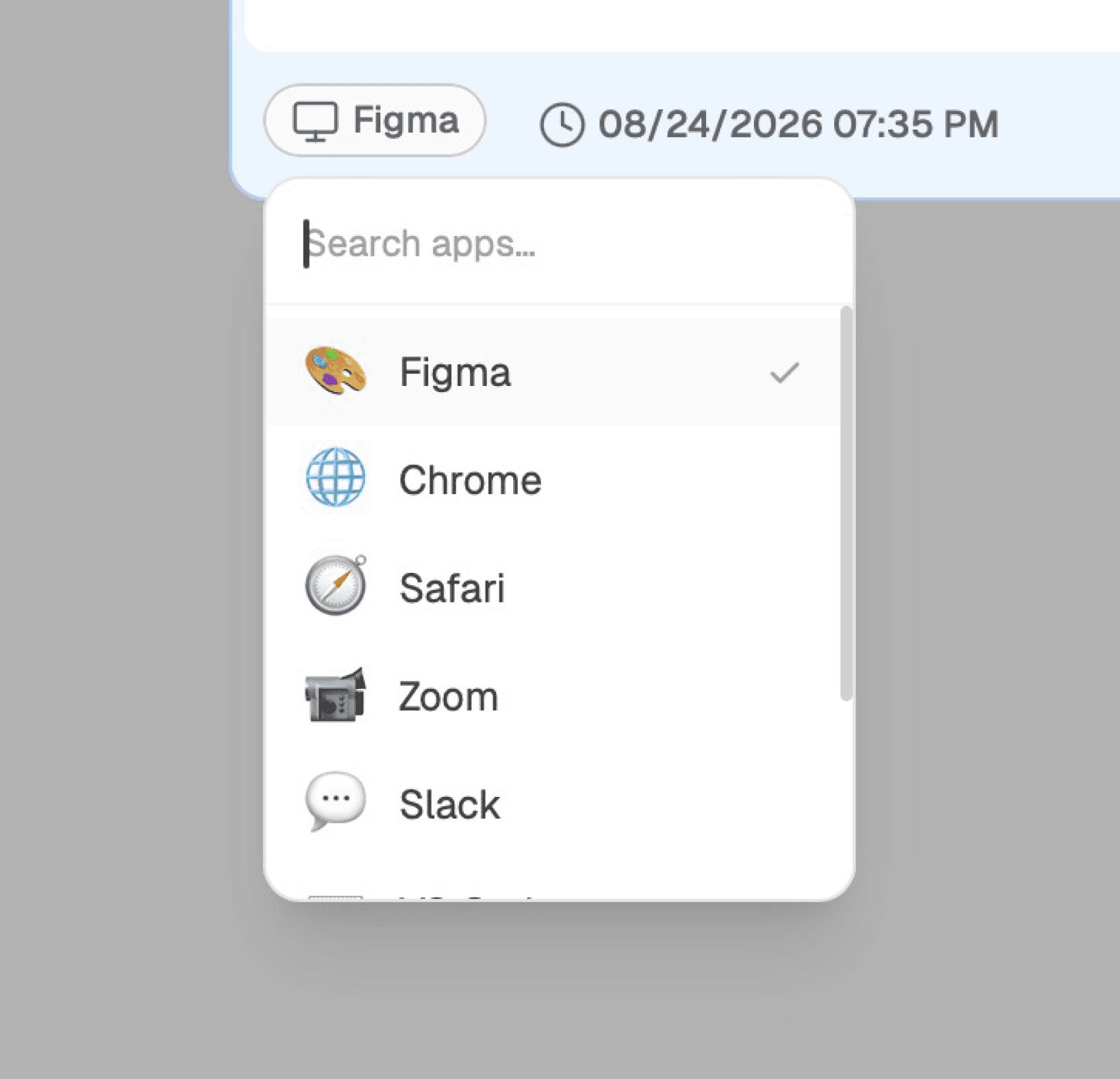 Selecting the source app context attached to an Aaside note