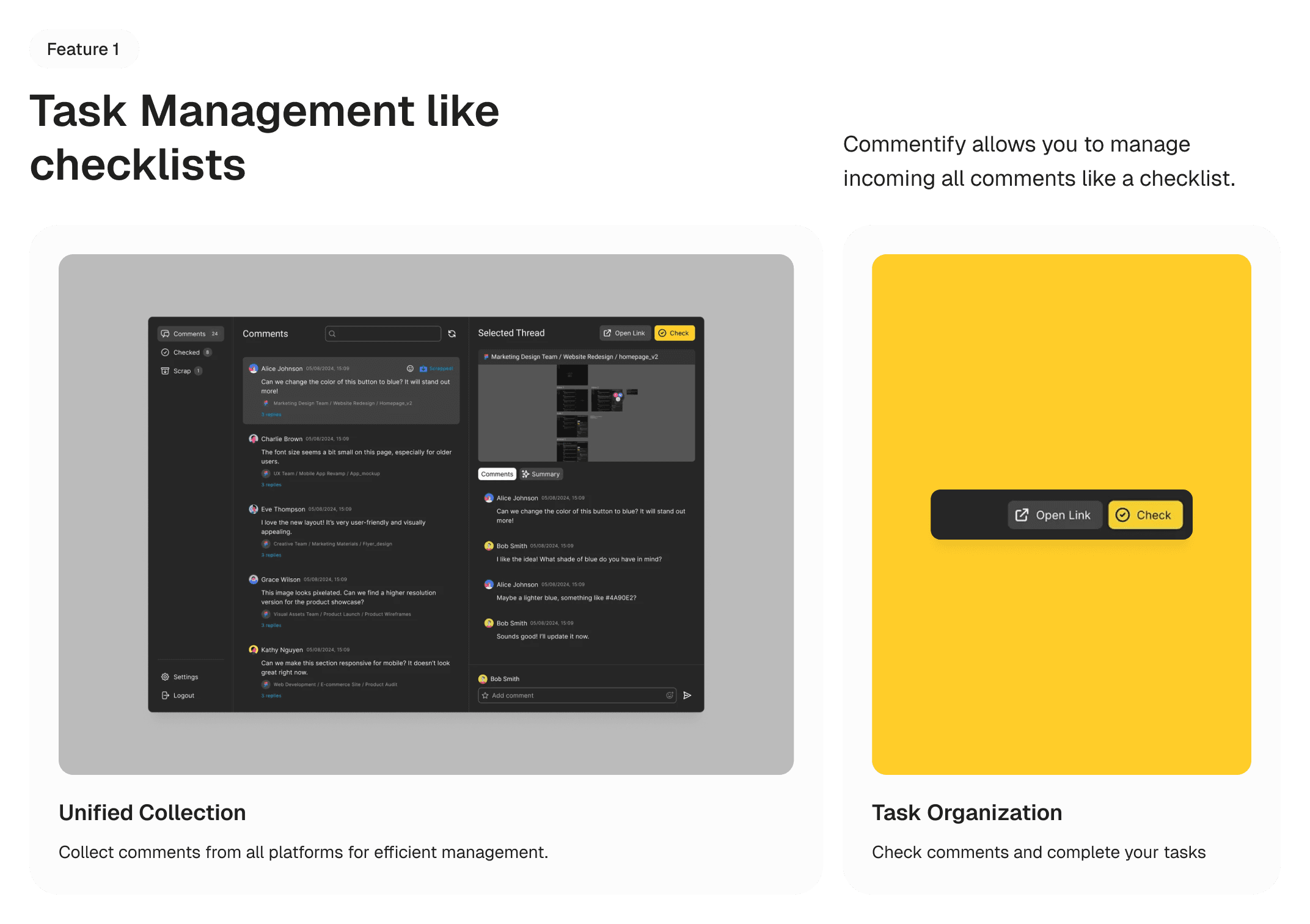 Commentify task management and checklist features