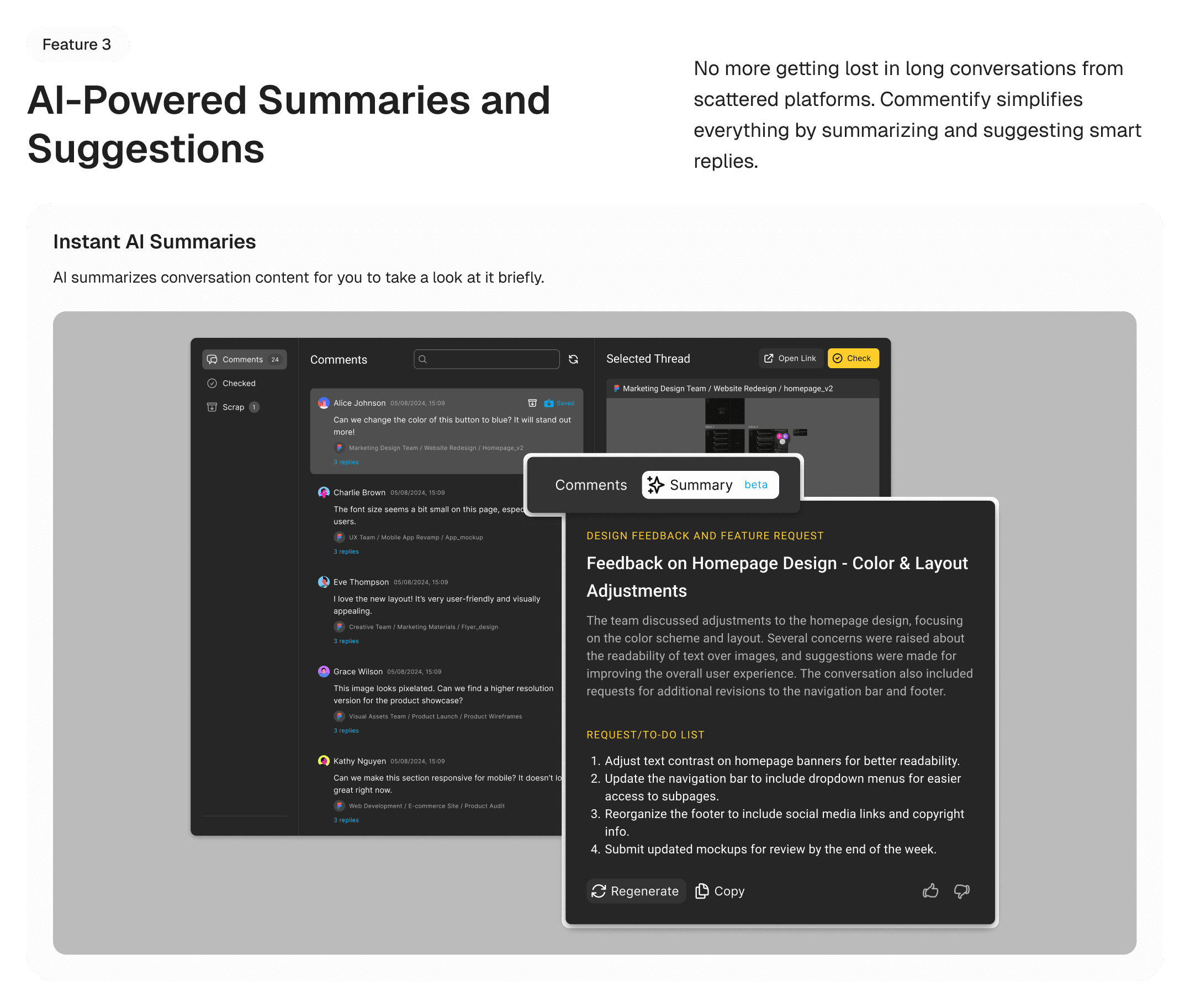 Commentify AI summaries and reply suggestions