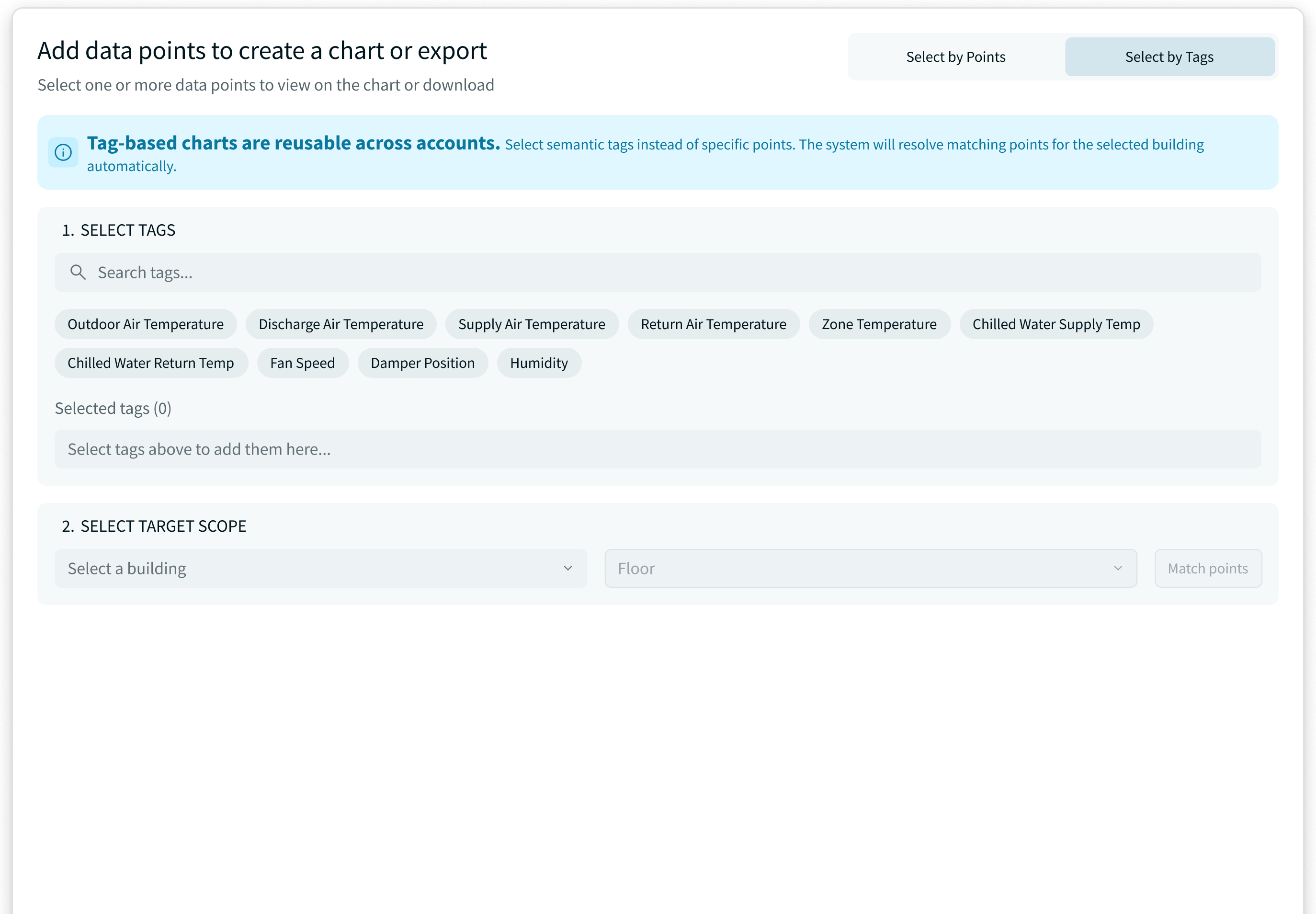 Select semantic tags and target scope to find matching data points